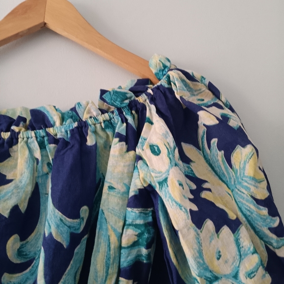 NWT Antica Sartoria Smocked Paisley Off Shoulder Puff Sleeve Cotton Top OS - Picture 3 of 7